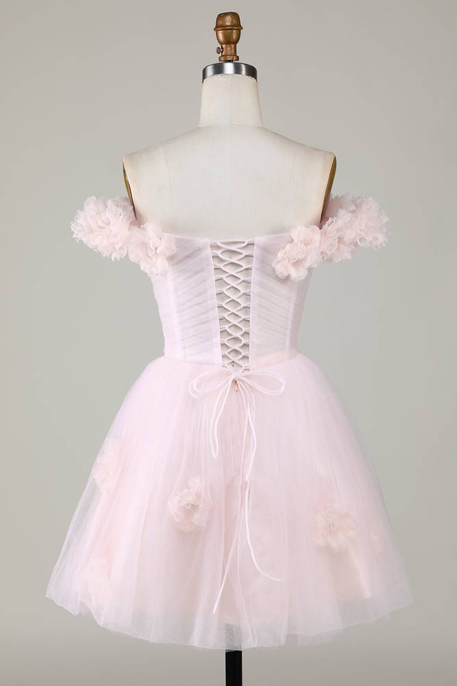 Off the Shoulder Lilac 3D Floral Short Party Dress