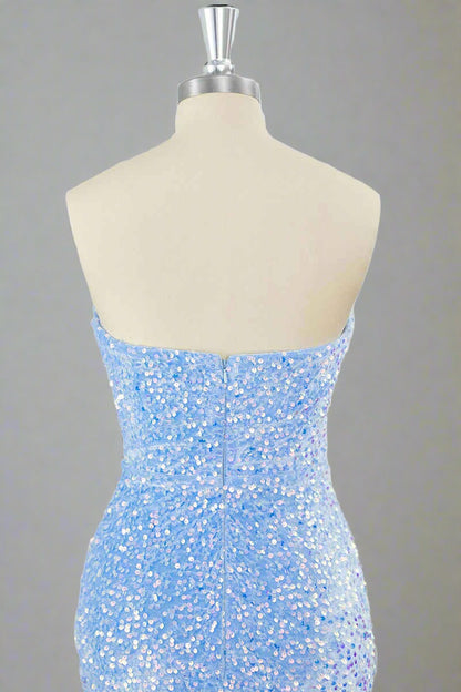 Light Blue Strapless Sequin Mini Dress