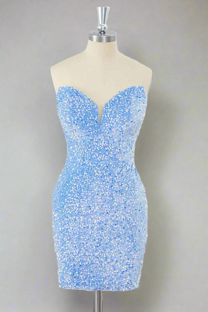 Light Blue Strapless Sequin Mini Dress