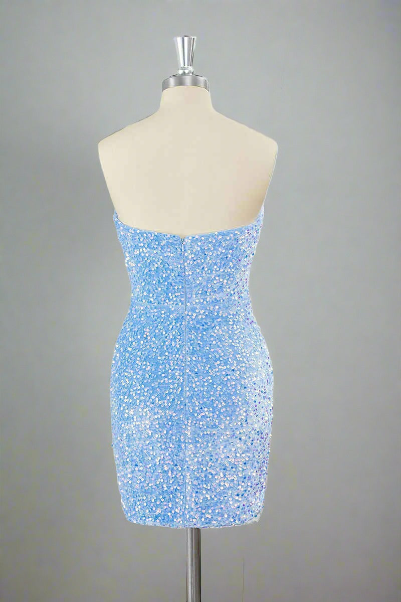 Light Blue Strapless Sequin Mini Dress