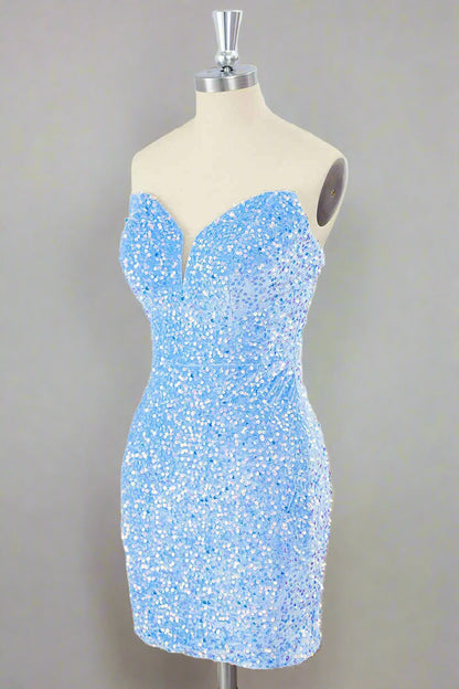 Light Blue Strapless Sequin Mini Dress