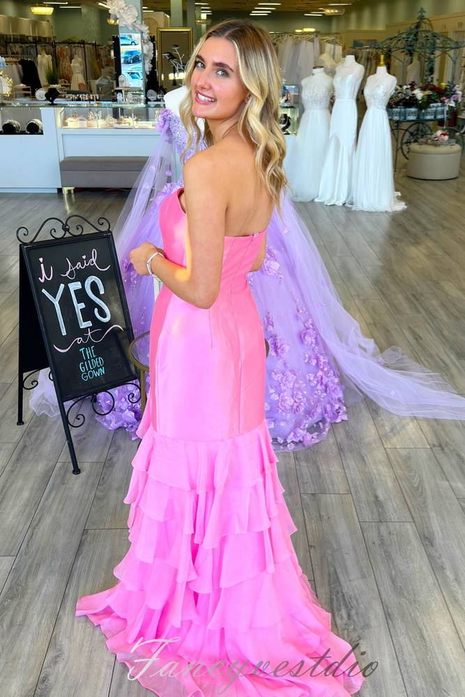 Light Blue Strapless Ruffle Mermaid Prom Dress