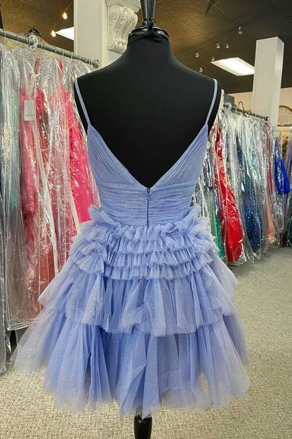 Periwinkle Corset Ruffle Homecoming Dress Sweetheart