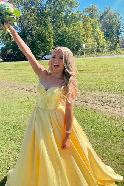Yellow Sweetheart Corset A-Line Prom Dress