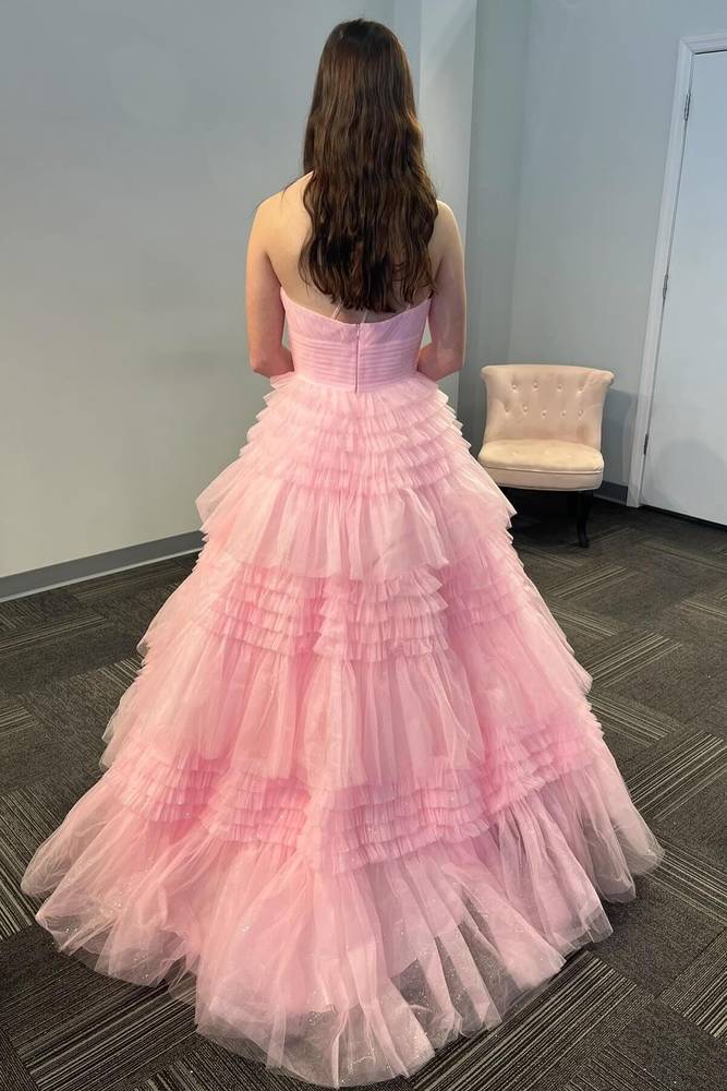 One Shoulder Pleated Layerer A-Line Prom Dress