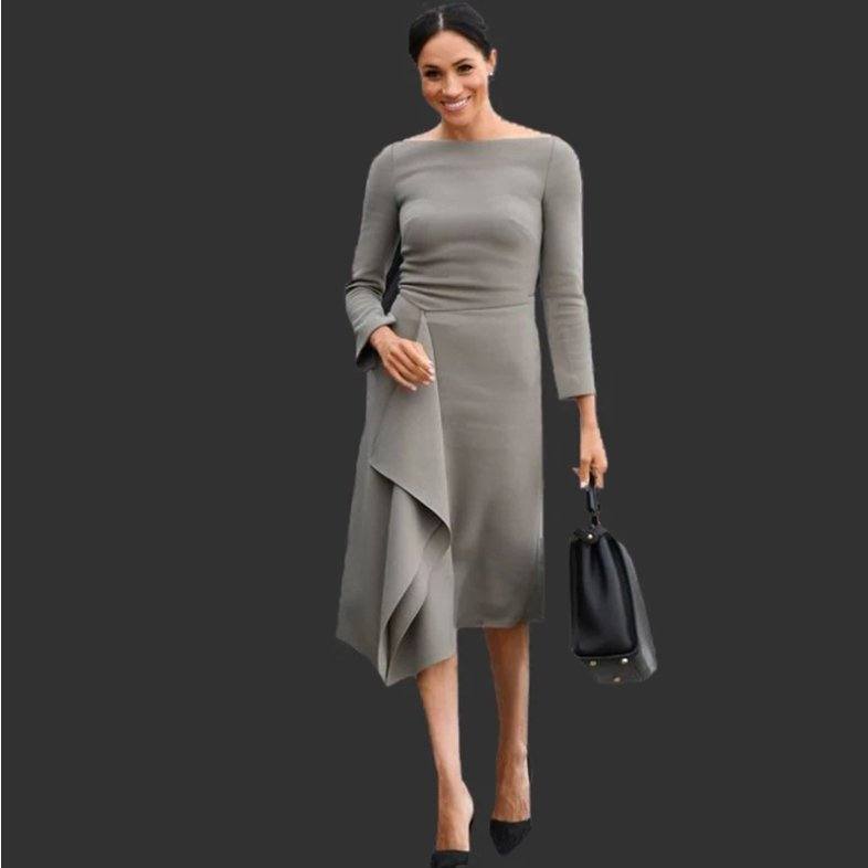 Gray Mother Of The Bride Dresses Sheath Scoop 3/4 Sleeves Knee Length Plus Size Short Groom Mother Dresses For Weddings - RongMoon