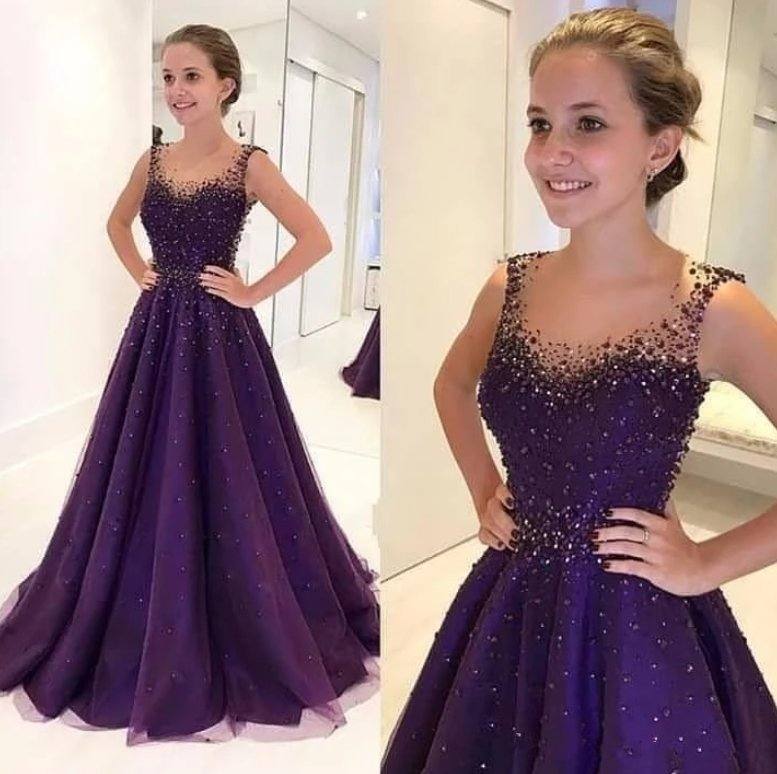 Purple Muslim Evening Dresses A-line Tulle Beaded Crystals Elegant Islamic Dubai Saudi Arabic Long Formal Evening Gown - RongMoon