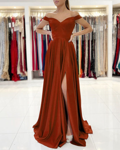 Off The Shoulder Bridesmaid Dresses Satin Split