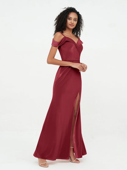 Off Shoulder Max Velvet Dresses with Silt Burgundy