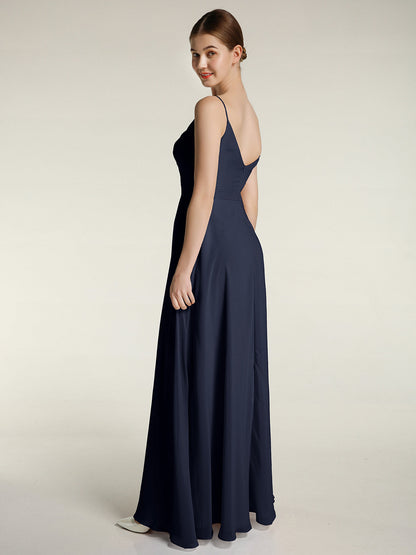 Spaghetti Straps Chiffon Gowns with Sweetheart Dark Navy