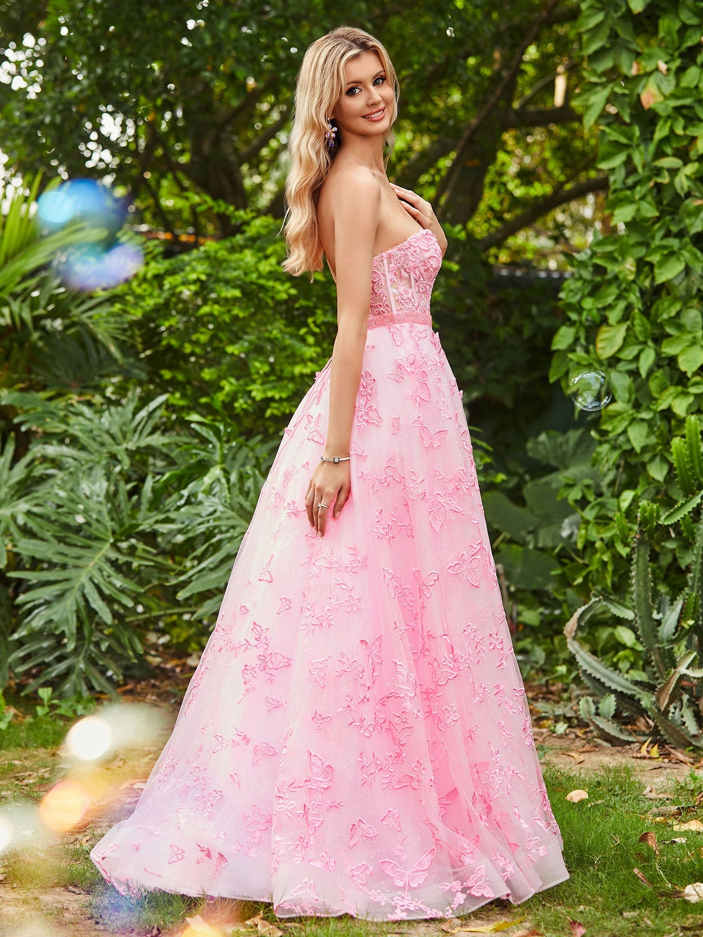Corset Bodice Sweep/Brush Train A-line Dress Candy Pink