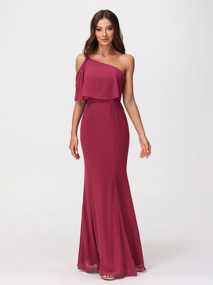 One Shoulder Mermaid Dresses with Slit Mulberry