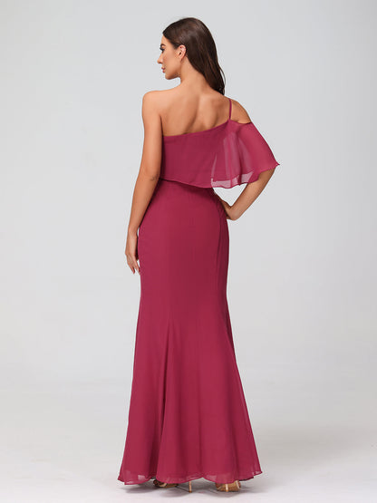 One Shoulder Mermaid Dresses with Slit Mulberry