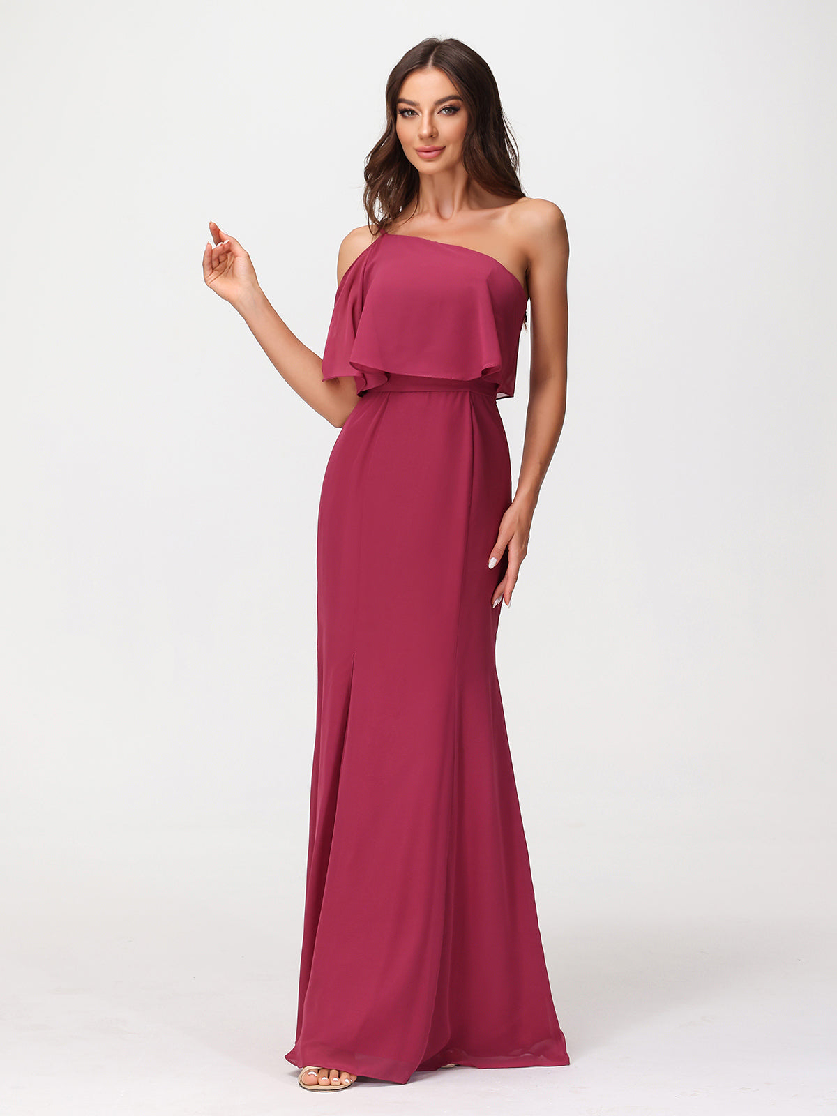 One Shoulder Mermaid Dresses with Slit Mulberry