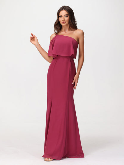 One Shoulder Mermaid Dresses with Slit Mulberry