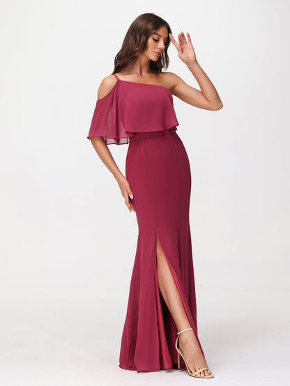 One Shoulder Mermaid Dresses with Slit Mulberry