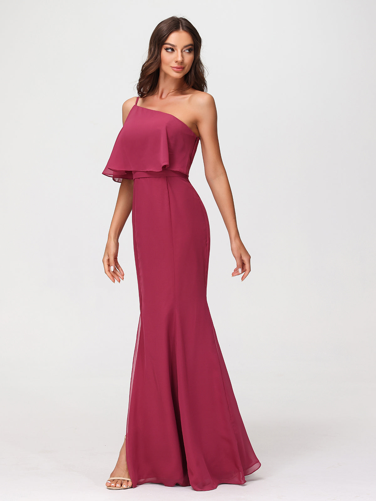 One Shoulder Mermaid Dresses with Slit Mulberry