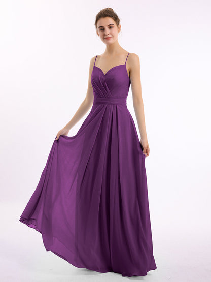 Spaghetti Strap Sweetheart Neck Chiffon Dress Grape