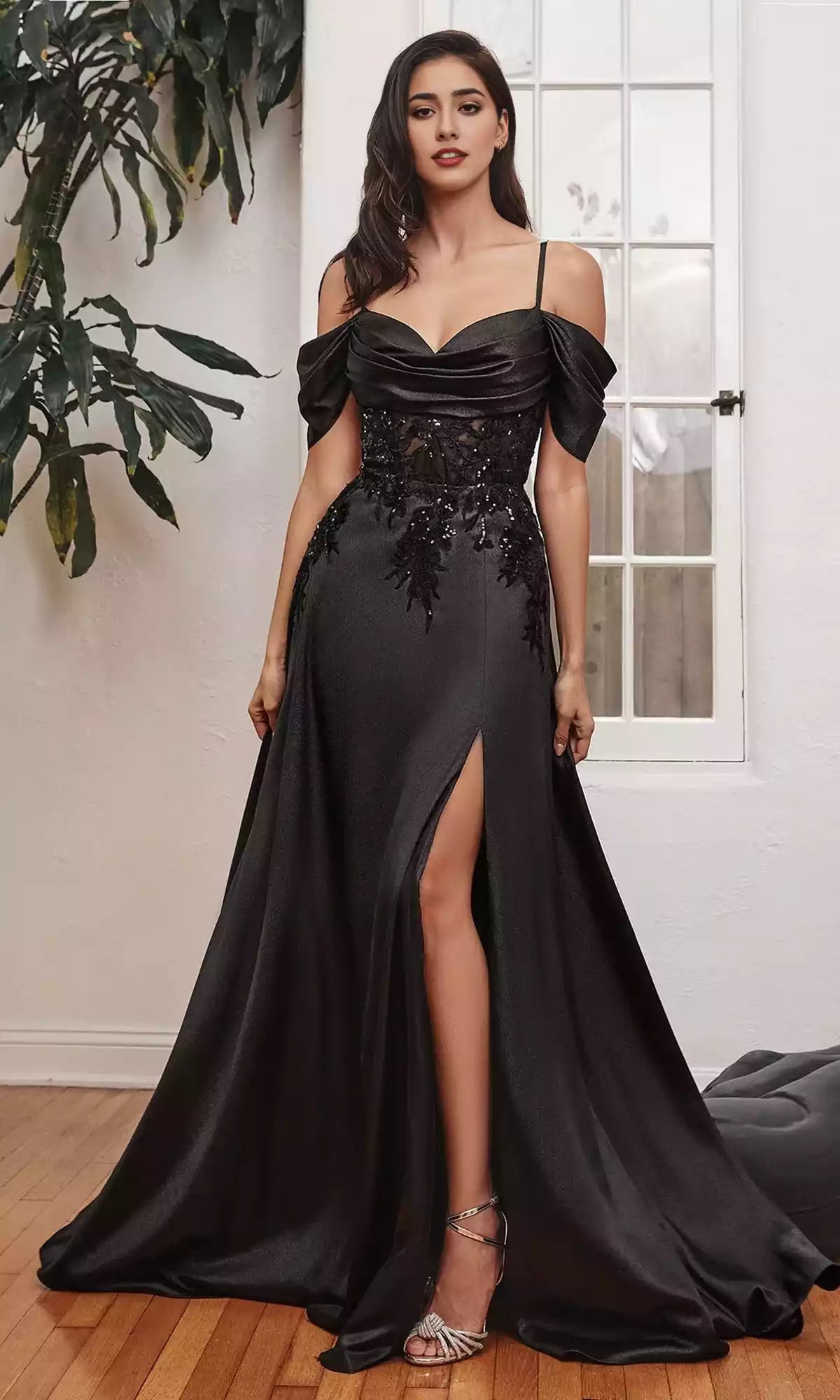 Fresh and elegant off shoulder long A-line embroidered tight corset with lace decals showcasing graceful figure Prom Dresses