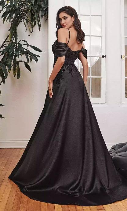 Fresh and elegant off shoulder long A-line embroidered tight corset with lace decals showcasing graceful figure Prom Dresses