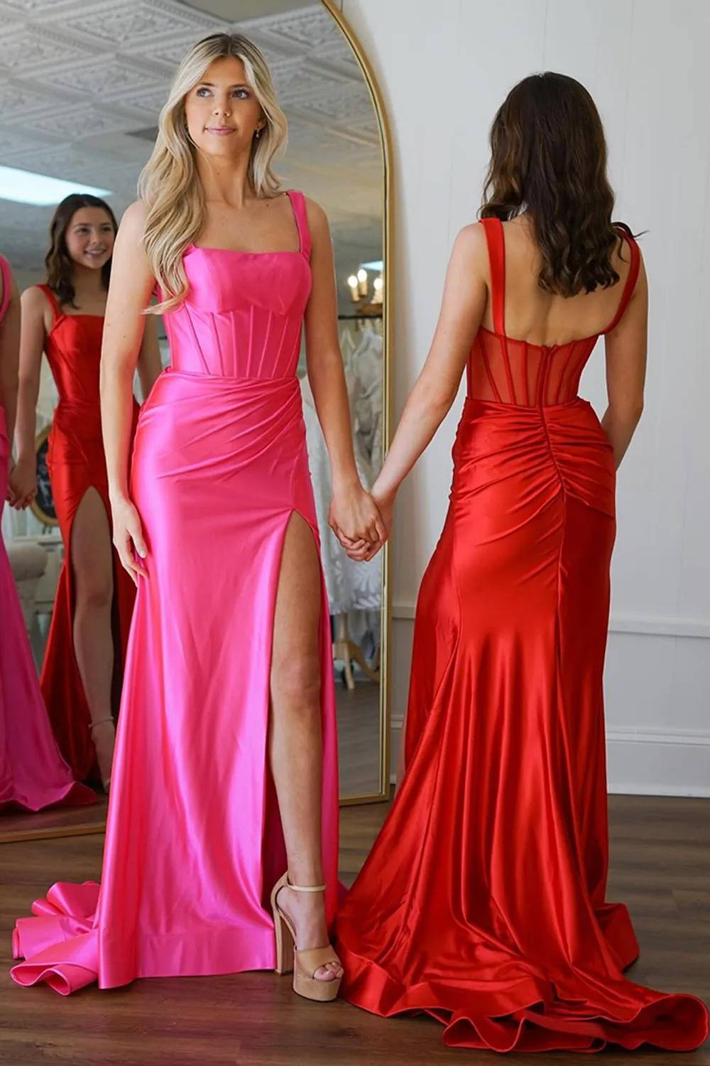Fuchsia Corset Mermaid Satin Long Prom Dress