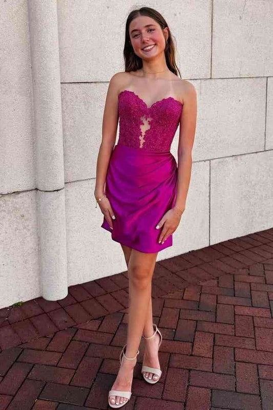 Fuchsia Beaded Sweetheart Bodycon Short Homecoming Dress