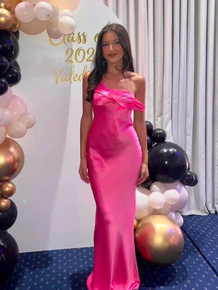 Fuchsia Off the Shoulder Mermaid Satin Long Prom Dress