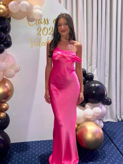 Fuchsia Off the Shoulder Mermaid Satin Long Prom Dress
