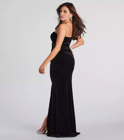 Full of charm, strapless heart-shaped neckline, see through mesh tight corset, back zipper, snug fit, height slit, Prom Dresses