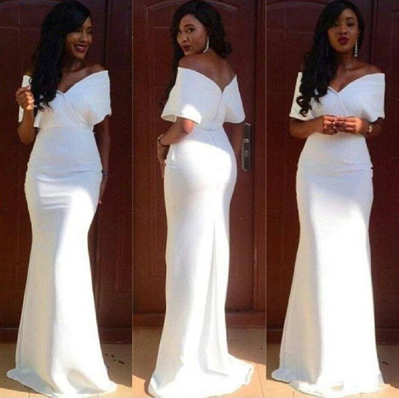 White Bridesmaid Dresses For Women Mermaid Off The Shoulder Satin Long Cheap Under 50 Wedding Party Dresses - RongMoon