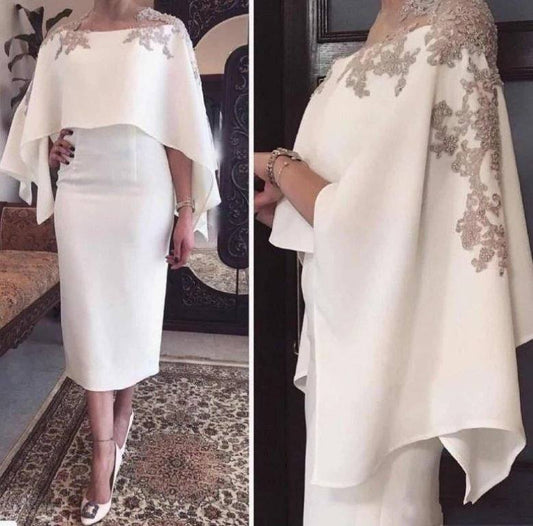 Elegant Mother Of The Bride Dresses Sheath Appliques Beaded Tea Length Short Wedding Party Dress Mother Dress For Wedding - RongMoon