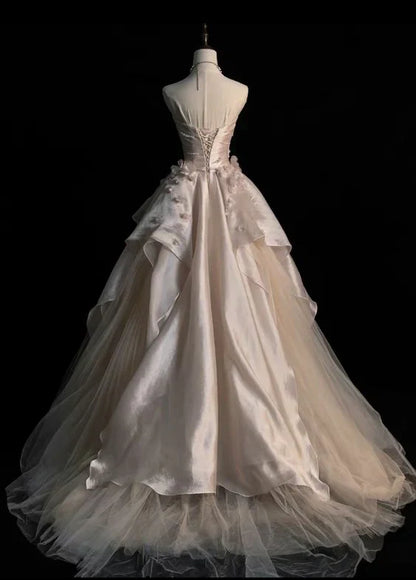 Pink Gorgeous Elegant Exquisite Beading A-Line Off Shoulder Long Tulle Ball Gown Evening Gown Wedding Dress gh3415