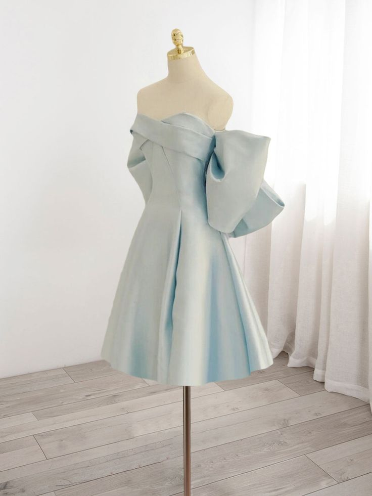 Light Blue Sweetheart Satin Cocktail Dress Classy Night Party