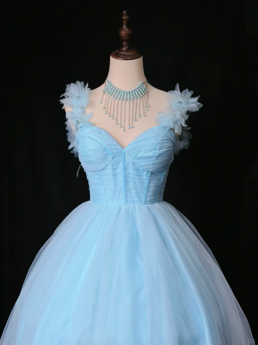Elegant Blue A Line Tulle Beaded Homecoming Dress Mini Birthday Outfits cc3116