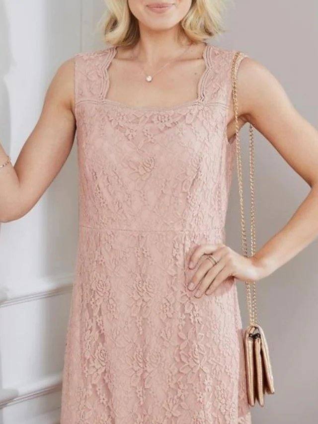 Two Piece Sheath / Column Mother of the Bride Dress Elegant Square Neck Ankle Length Lace Half Sleeve with Pleats Embroidery - RongMoon