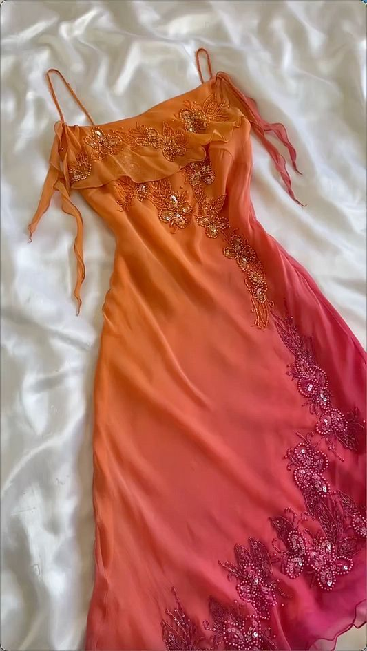 Chic Spaghetti Straps Beading Chiffon Party Dress Birthday Dress cc2149