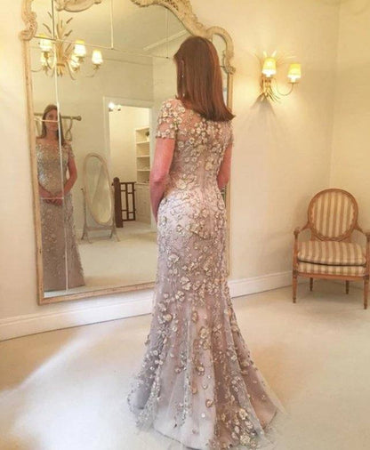 Plus Size Mother Of The Bride Dresses Mermaid Cap Sleeves Appliques Long Wedding Party Dress Mother Dress For Wedding - RongMoon