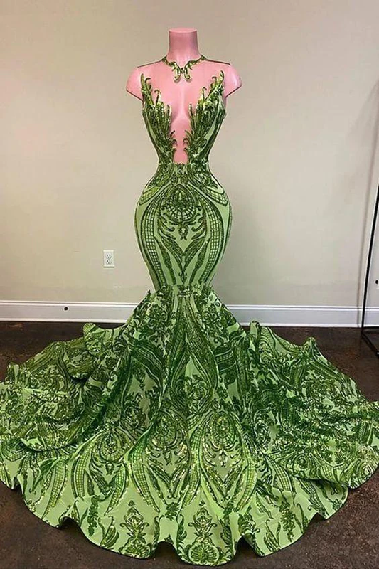 Sexy Sequins Sparingly Olive Green Mermaid Prom Dress Classy Evening Dress  cc354