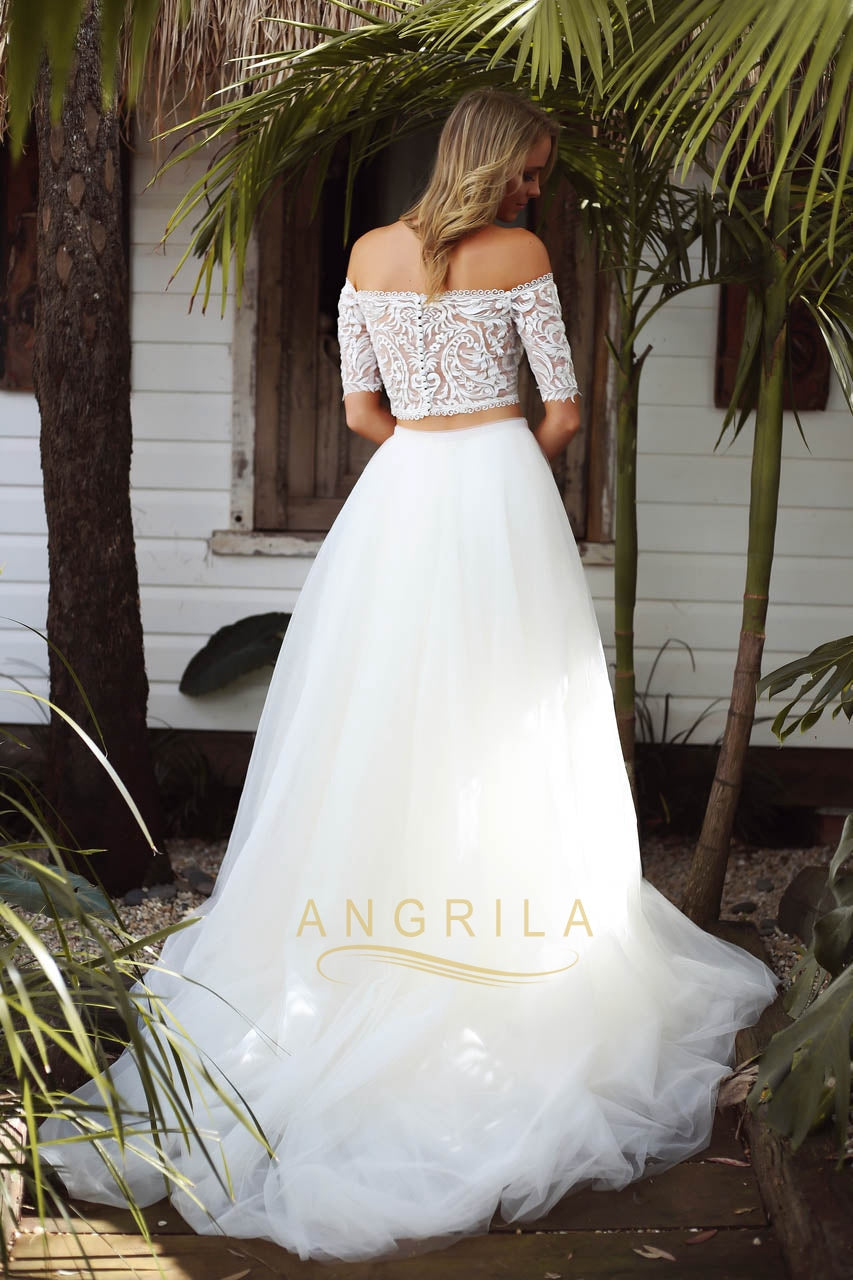 A-line Two-Piece Off-the-Shoulder Detachable Boho Wedding Dresses