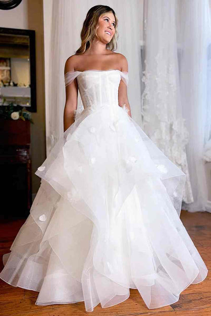 Princess Off the Shoulder A-Line Lace Ball Gown Wedding Dress