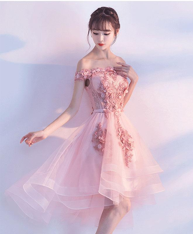 Stylish Pink Off the Shoulder Homecoming Dress, Lovely Pink Party Dress  c3428