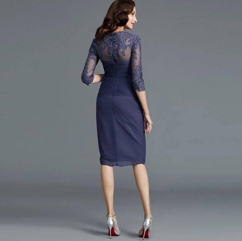 Gray Mother Of The Bride Dresses Sheath Knee Length Chiffon Appliques With Jacket Short Groom Mother Dresses For Weddings - RongMoon