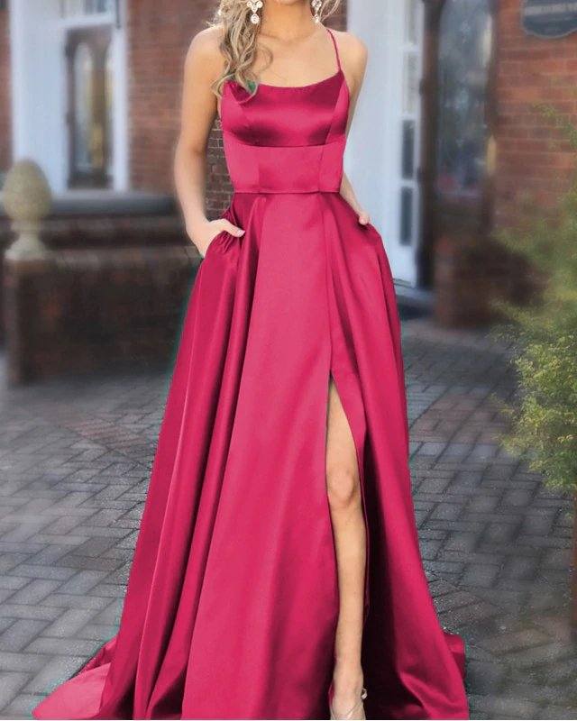 Sexy Backless Long Satin Bridesmaid Dresses - RongMoon
