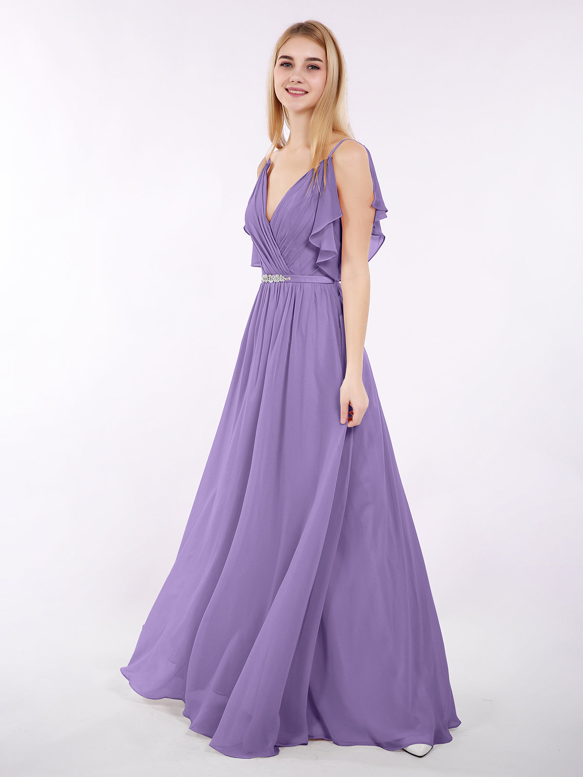 Spaghetti Strap Chiffon Dress with V-neck-Tahiti