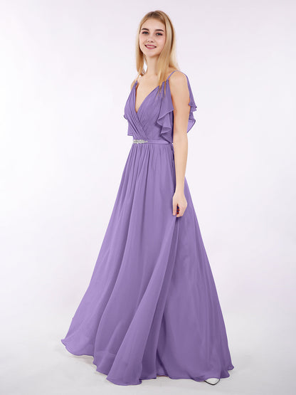 Spaghetti Strap Chiffon Dress with V-neck-Tahiti