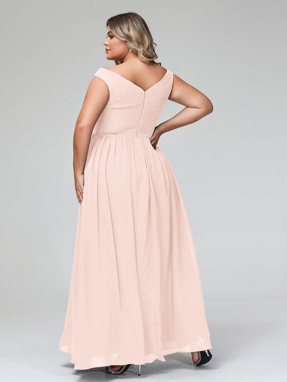 Off shoulder V-neck Maxi Dress with Pockets-Pearl Pink