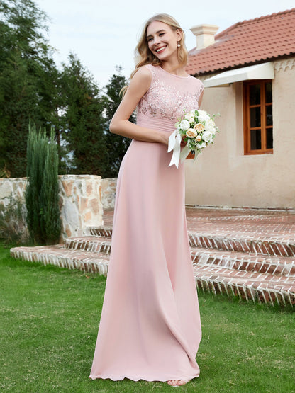 Chiffon And Lace Floor-length A-line Dress Dusty Rose