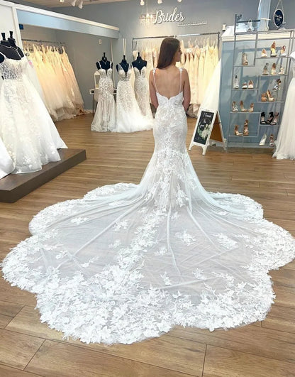 Aimishang Wedding Dress Mermaid Spaghetti Straps Flower Shape Chapel Train
