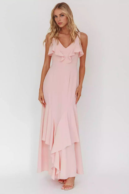 Gorgeous V-neck ruffle lined back with zipper Prom Dresses