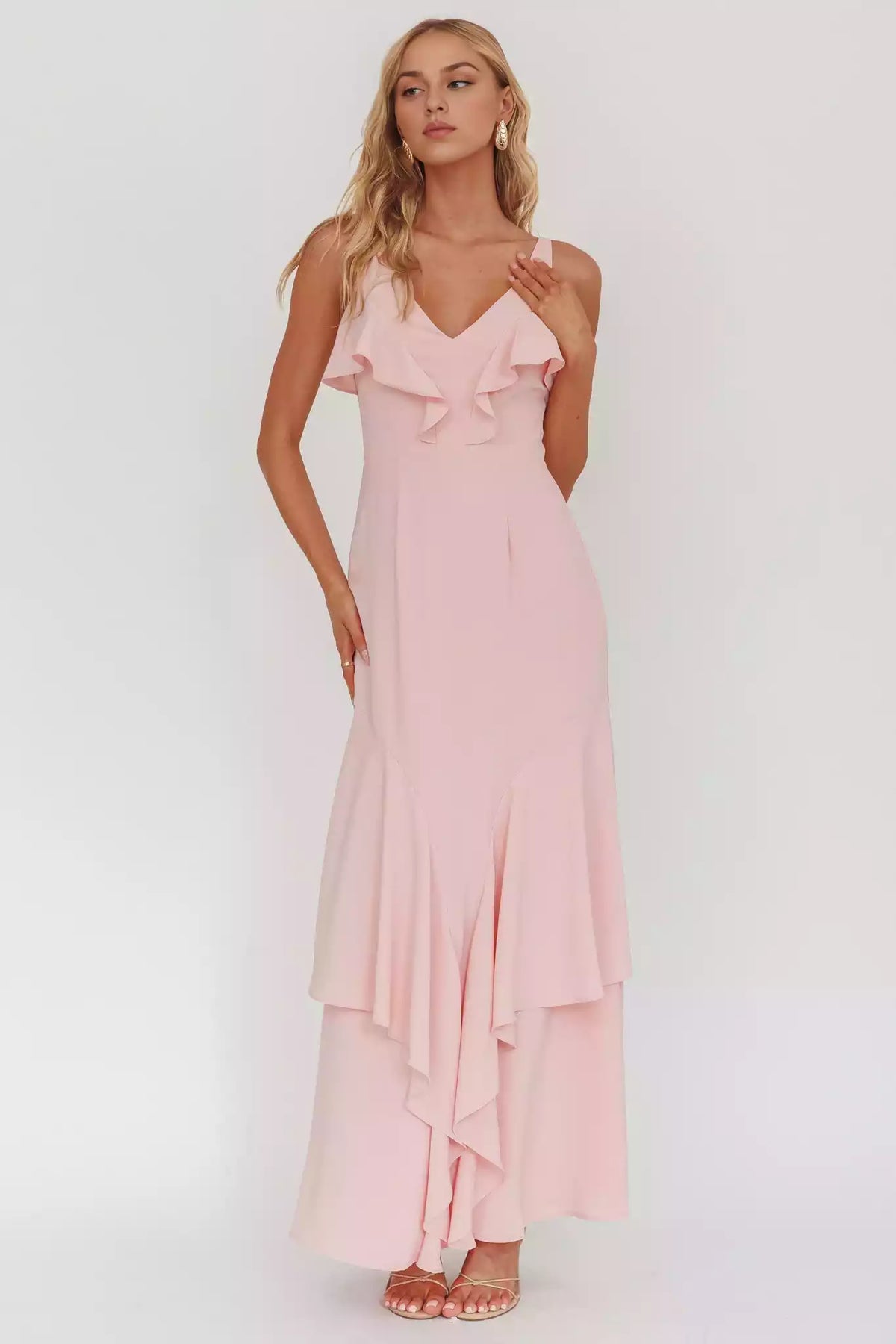 Gorgeous V-neck ruffle lined back with zipper Prom Dresses